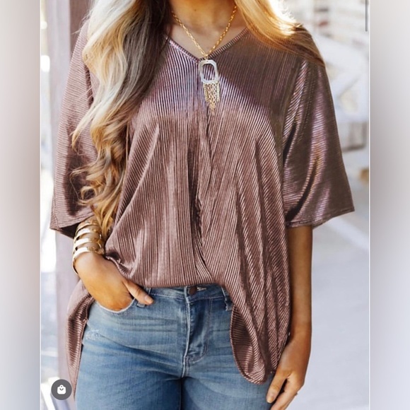 Zeslily Tops - Zeslily Copper Shimmery Textured Oversized Foil Shoe Sleeve Tee Large
